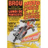 Affiche de la course de Moto Cross et Side Car Cross de Brou (Eure et Loir). Circa 1970. Dim. 78 x