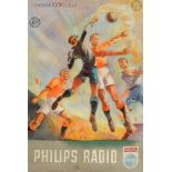 1948. Londres. Affichette pour le football. Tournoi de football. Publicité Philips Radio. état