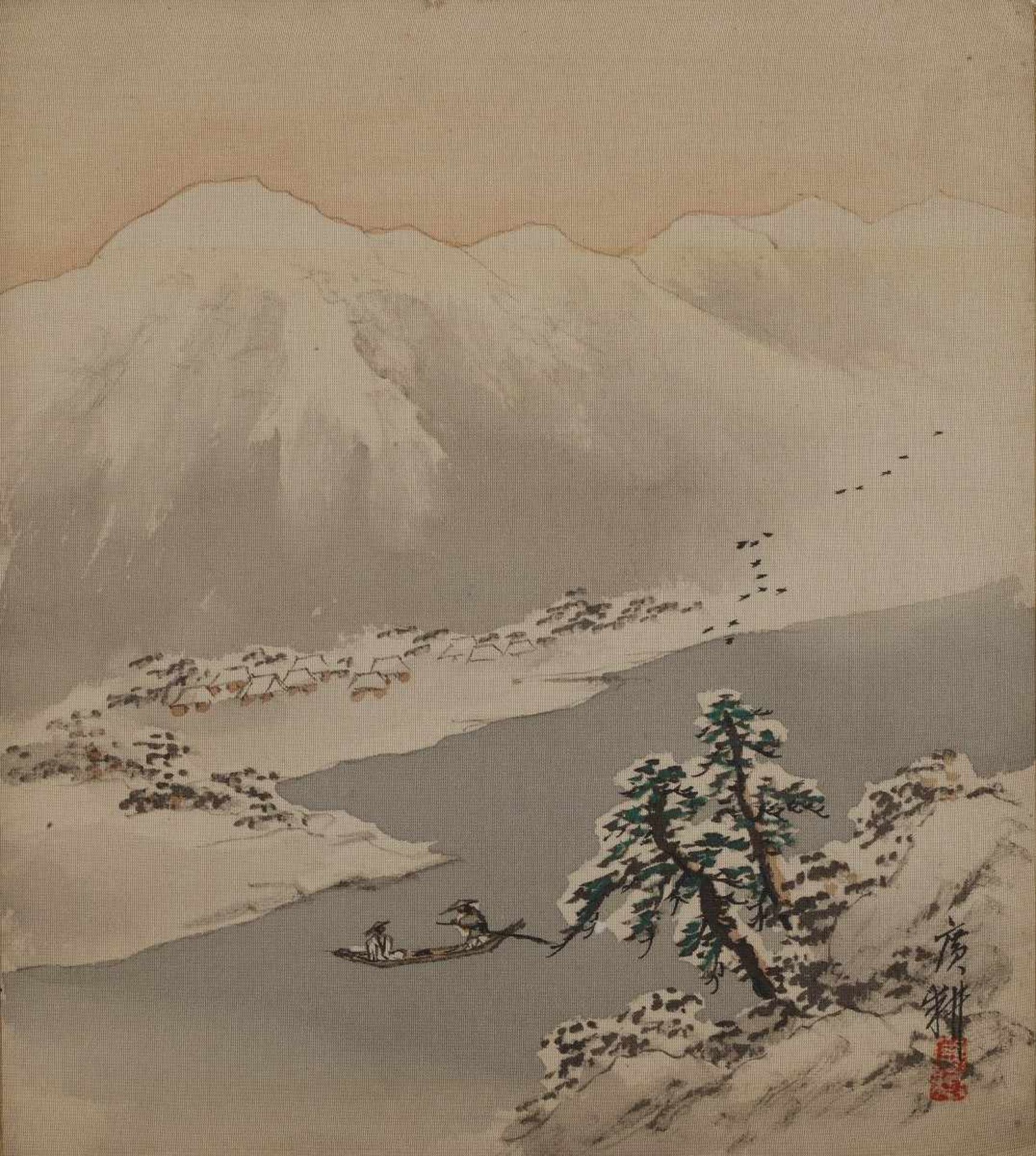 Nishio Koukou. Winter landscape . Ink and colors on silk Nishio Koukou. Winter landscape . Ink and