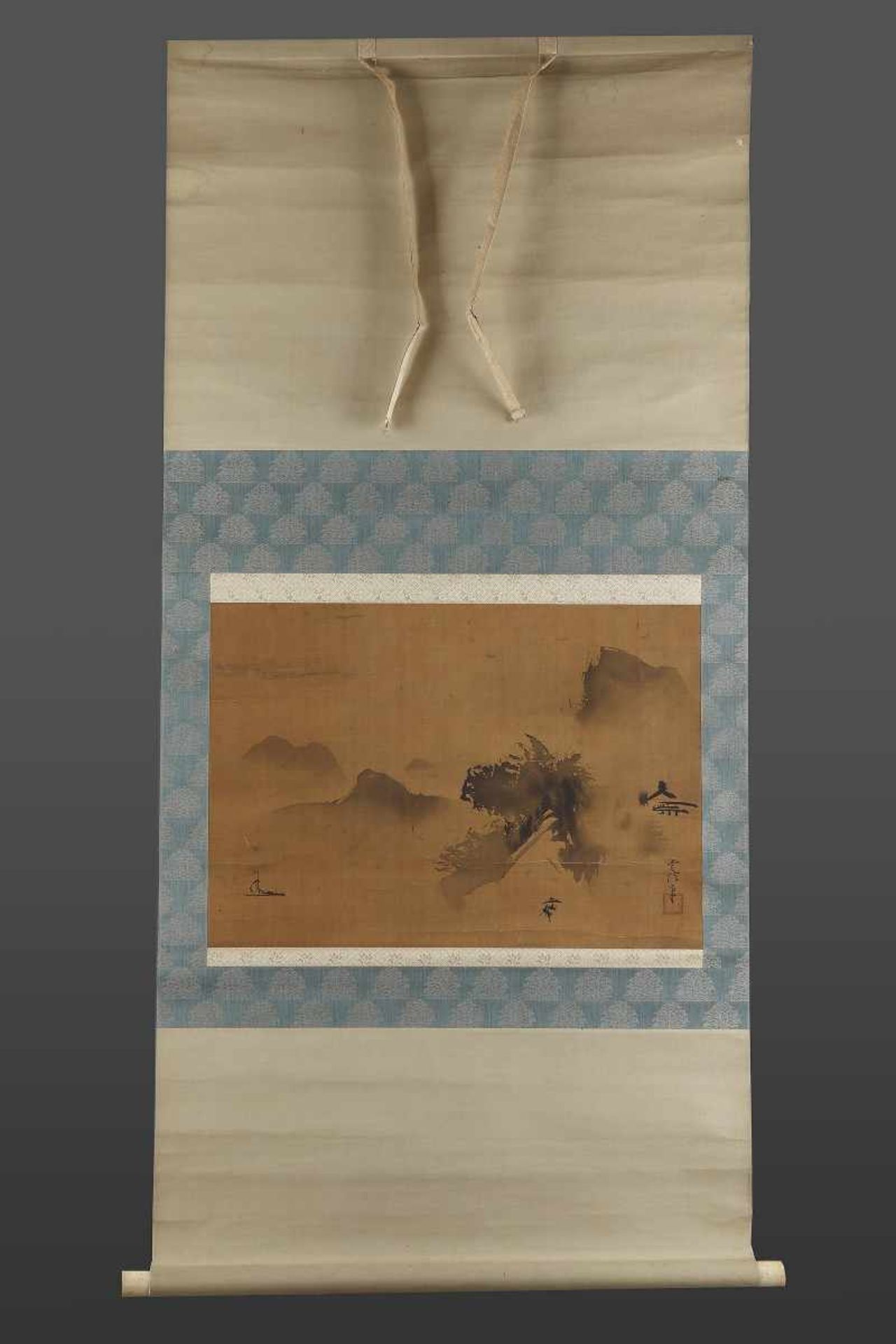 Landscape by Kano Tsunenobu ( 1636  1713 ) Technique: Ink on silk. Size: 39 x 55 cm. Scroll size: