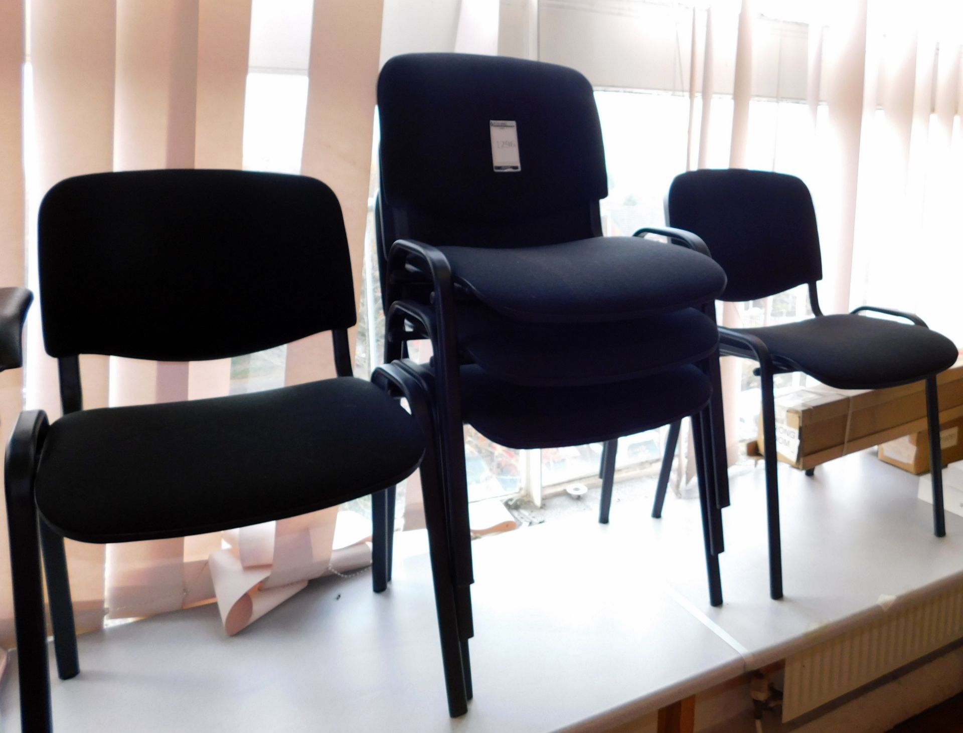 6 Black Upholstered Steel Frame Stacking Chairs (Located Stockport)