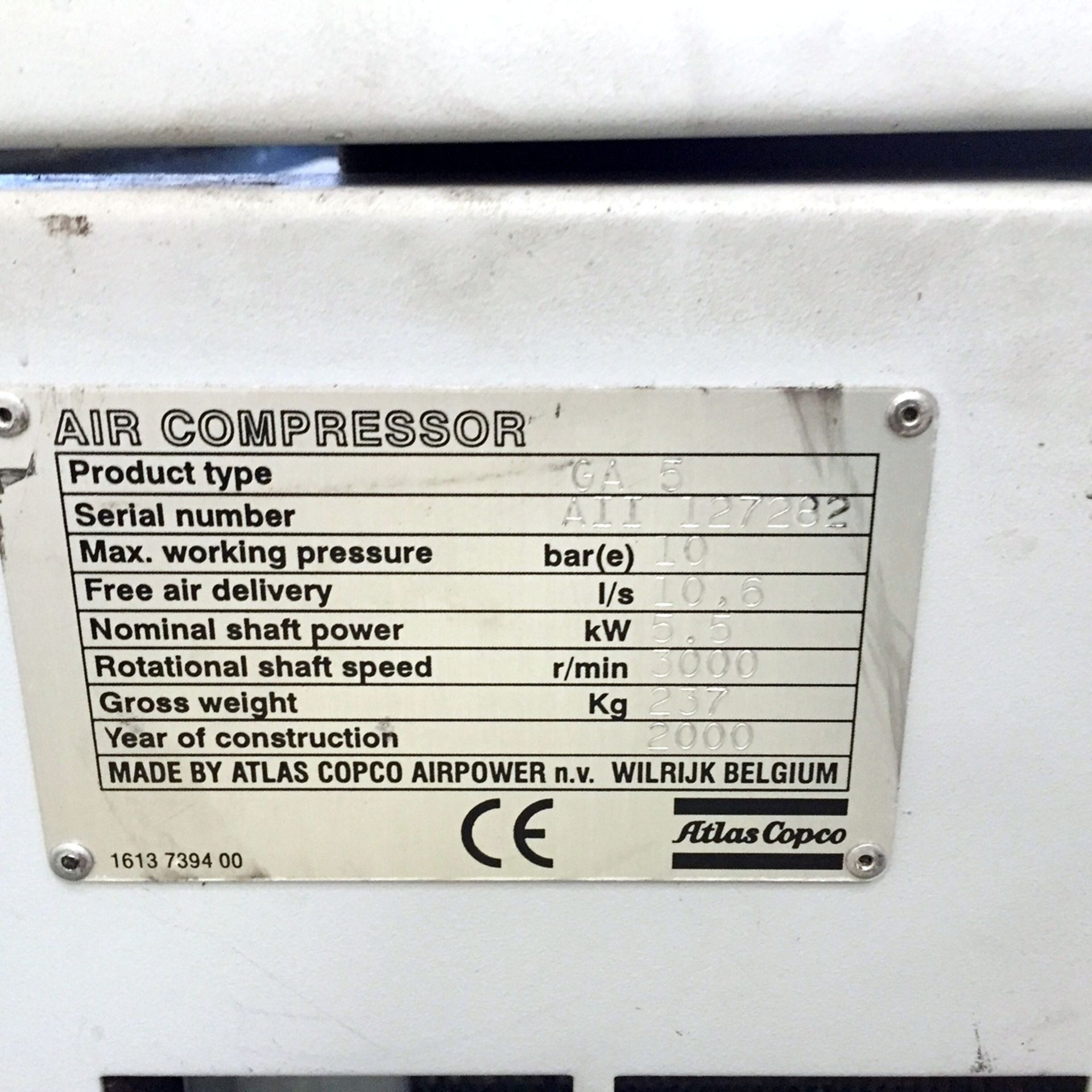 Atlas Copco GA5 10 Bar Static Compressor - Bild 4 aus 4