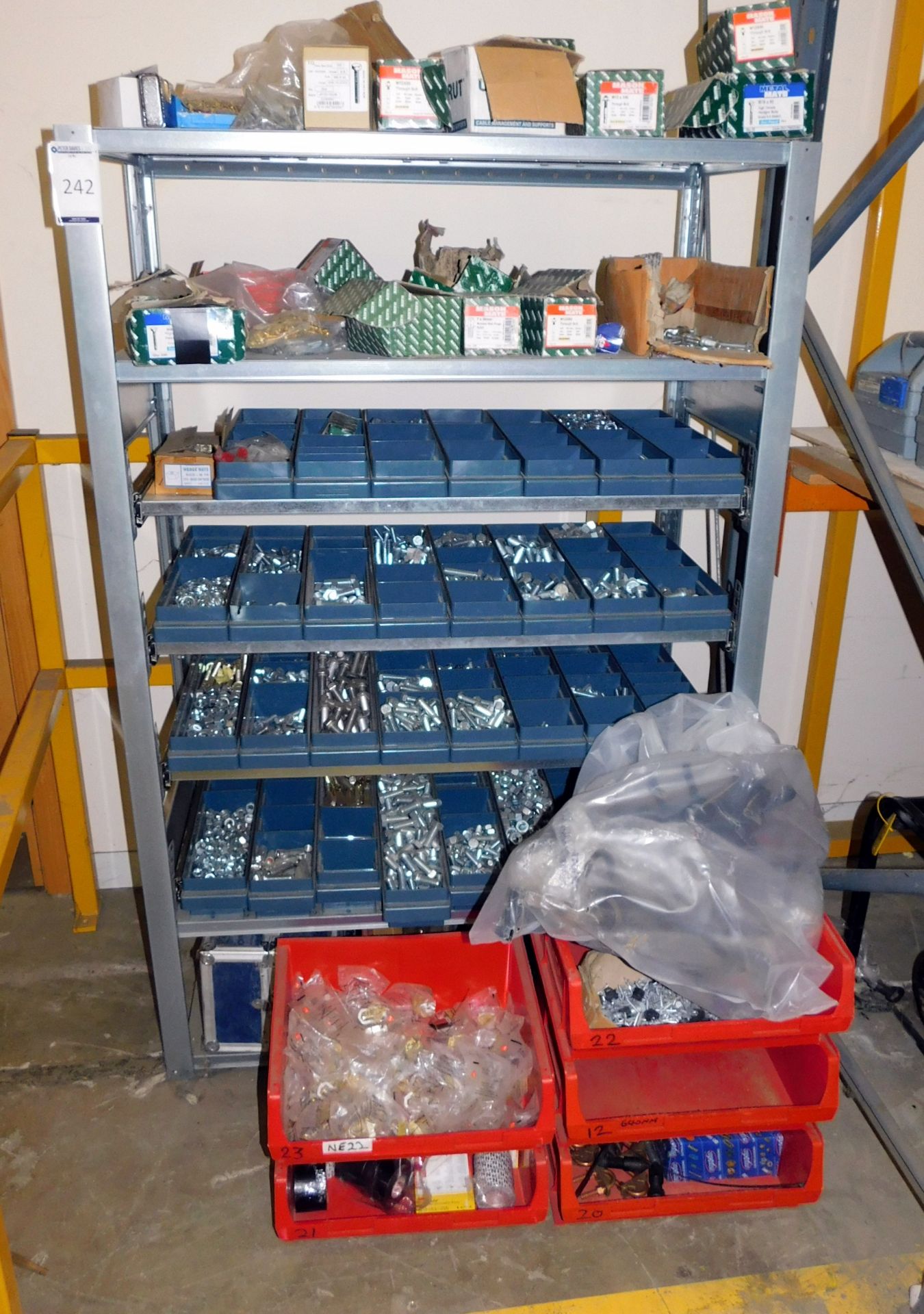 Rack & Assorted Stock of Screws, Bolts, Nuts etc