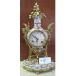 French porcelain balloon clock with gilt metal foliate and figural mounts and white enamel face