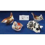 Group of four Royal Crown Derby paperweights; 'Jenny Wren'; 'Crested Tit';