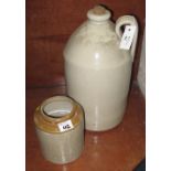 Large plain stoneware flagon together with a stoneware jar.