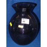 Portmeirion purple glass ovoid vase with flared neck. Printed label.