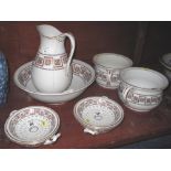 Staffordshire Pottery jug and basin set with two soap dishes and two chamber pots etc.