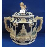 Large German stoneware pottery two handled punch bowl and cover,