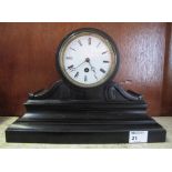 19th Century ebonised wooden drum head shaped clock with white enamel face and French brass drum