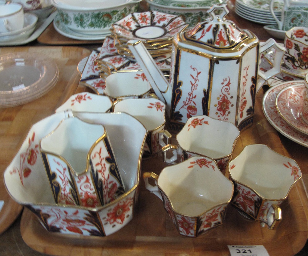 Tray of late 19th Century Wileman Staffordshire Imari design china tea service comprising: teacups