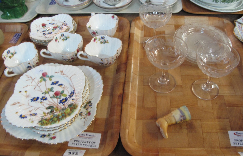 Tray of late 19th Century printed and painted floral Wileman teaware to include: teacups and