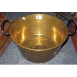 19th Century brass preserving pan with loop handles.