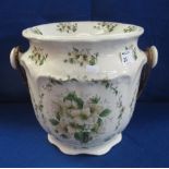 Staffordshire pottery, floral transfer printed pail with dished cover and cane handle.