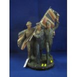 Second World War period coloured plaster figure group of three British military officers.