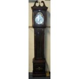 Mid 20th Century walnut finished long case clock, having brass face with silver chapter ring,