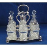 Silver plate cruet stand with serpentine base,