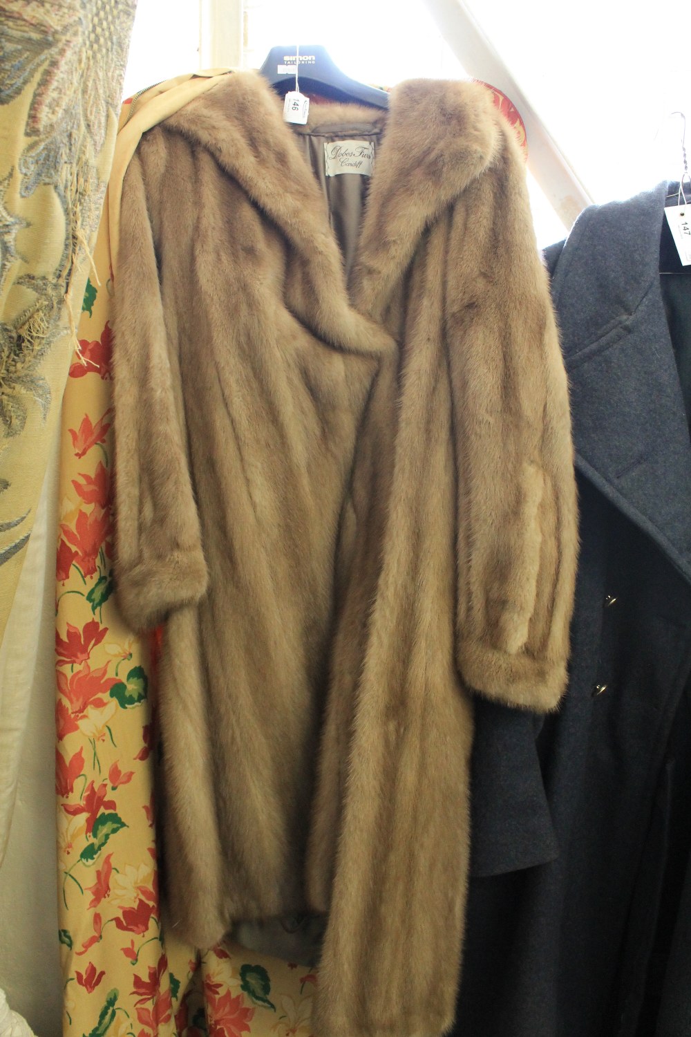 Dobos Furs, Cardiff, full length lady's fur jacket, possibly mink.