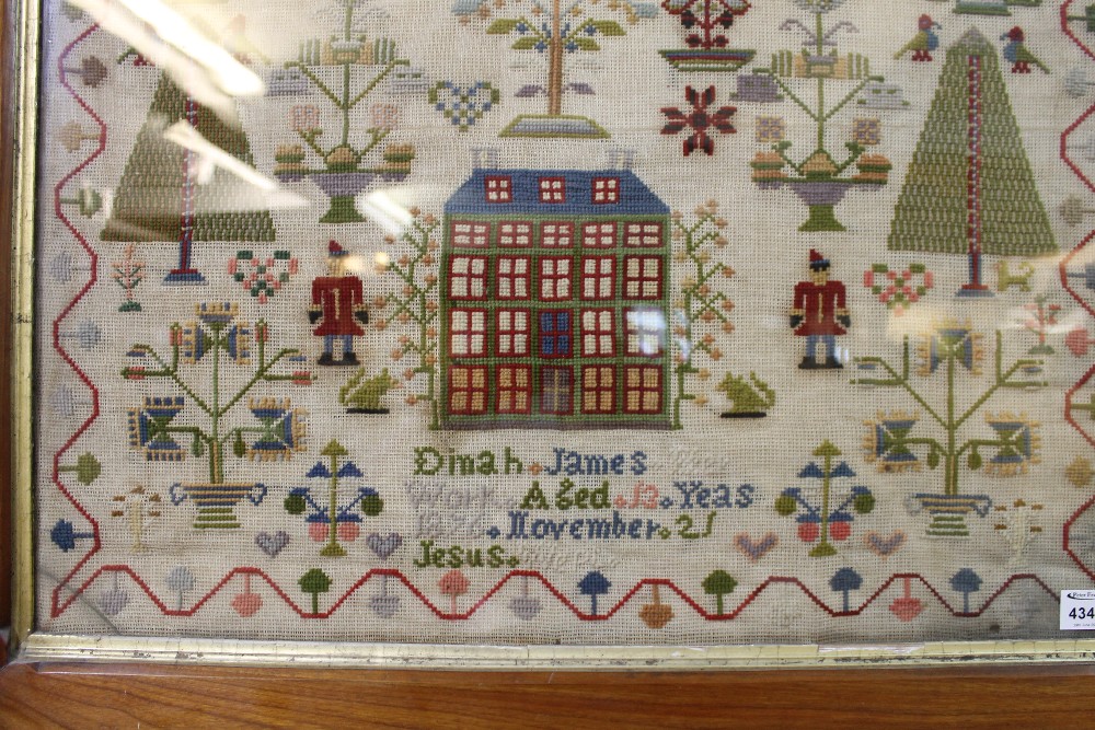 Large framed tapestry sampler with Welsh text by Dinah James, aged 12 years, 1876, within glazed, - Image 4 of 5