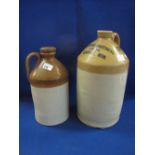 Two large stoneware flagons, one marked: Griffiths Bros. Ltd., Newport, Mon. Loop handles.