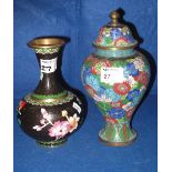 Oriental cloisonne baluster vase and cover,