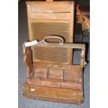 Oak Tantalus decanter stand and a wooden washboard.