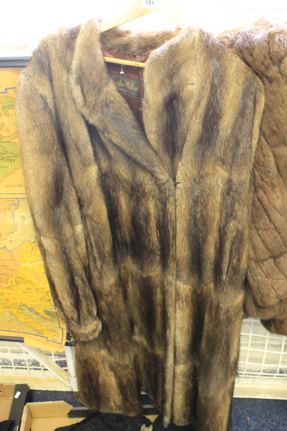 Lesley Miller Newport lady's brown 3/4 length fur coat.