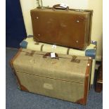 Three vintage suitcases.