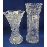 Two heavy cut lead crystal glass wasted vases,