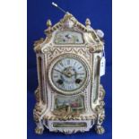 French porcelain mounted, Spelter mantel clock, overall now painted,
