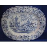 Llanelli Pottery 'Colaudine' design blue and white transfer printed meat plate.