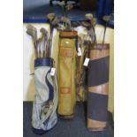 Three bags of vintage golf clubs, various, including a few hickory shafted.