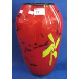 Heavy Murano type overlay glass, baluster shaped art vase.