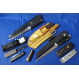 Assorted knives and hand tools to include: 'Mustad' fish filleting knife in scabbard;