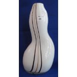 20th Century white overlay glass art vase with tramline decoration.