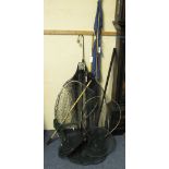 Collection of assorted modern fishing tackle to include landing and keep nets, rods, gaff etc.
