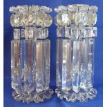Pair of 19th Century clear glass candlestick lustres and spangles.