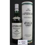 Laphroaig single islay malt Scotch whisky, ten years old distilled and bottled in Scotland by D.