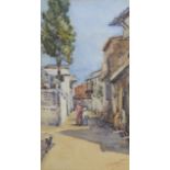 CHEMLFORD F. (Actif au XXe siècle). Rue animée près de la casbah. Aquarelle. Signé en bas à droite