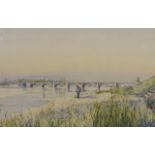 MAILFERT André (1884-1943). Le pont Neuf à Orléans depuis le Champ de Mars. Aquarelle et rehauts