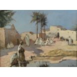 THIVET Yvonne (1888-1972) L'oasis. Huile sur panneau. Signé en bas à droite 60x80 cm. Prov. :