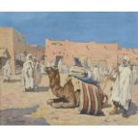 THIVET Yvonne (1888-1972) Place animée à Sidi Okbah. Huile sur panneau. Signé en bas à gauche 59,