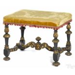 European carved, ebonized, and gilt decorated stool, ca. 1730, 16'' h., 21'' w., 16'' d.