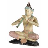 Thai carved and painted seated figure, 20th c., 30'' h.