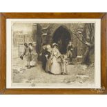 Engraved street scene, after Percy Moran, signed in pencil lower left, 23 1/2'' x 31 1/2''.