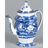 Blue Staffordshire ''Basket of Flowers'' coffee pot, 19th c., 12 1/4'' h.