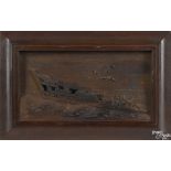 James W. Folger (American 1851-1918), Nantucket carved wooden plaque, titled The Last Port, signed