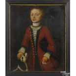 English school, ca. 1800, oil on canvas portrait of a boy and dog, 30'' x 25''. Provenance: The