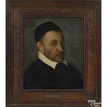 Dutch oil on panel portrait of a gentleman, dated 1582, inscribed Aetatis(age) 49, 10 1/2'' x 8 3/