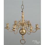 Dutch style brass chandelier, 13'' h., 15'' w.